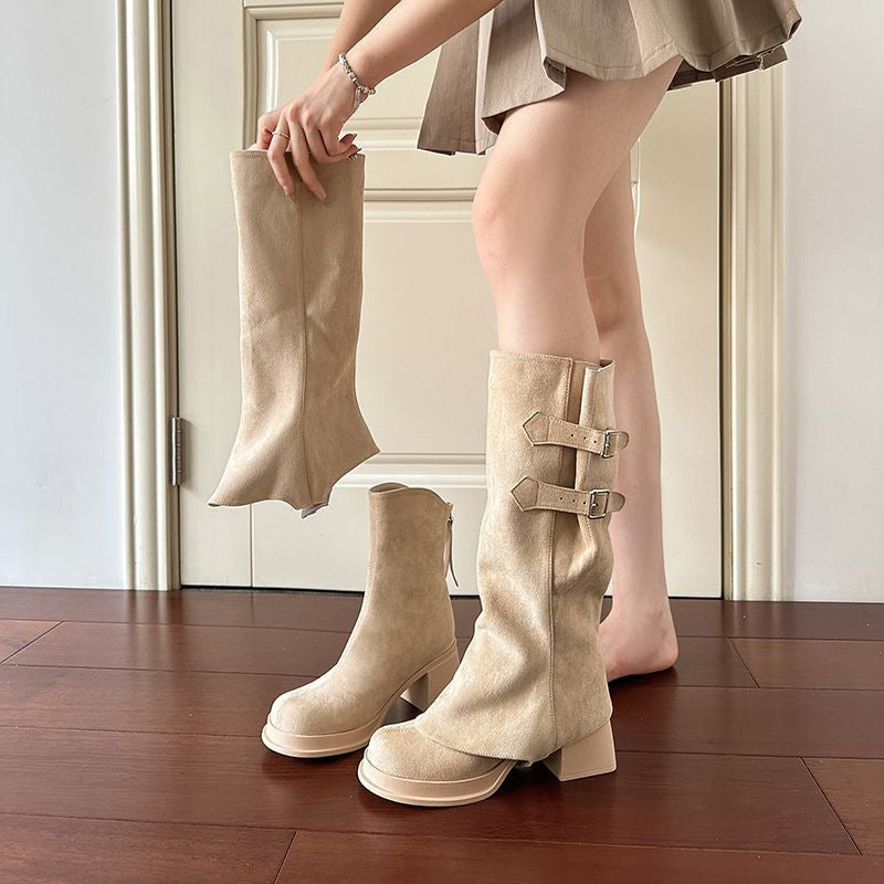 Women’s Thick-Heeled Knee-High Two-Way Wear Long Boots 2025