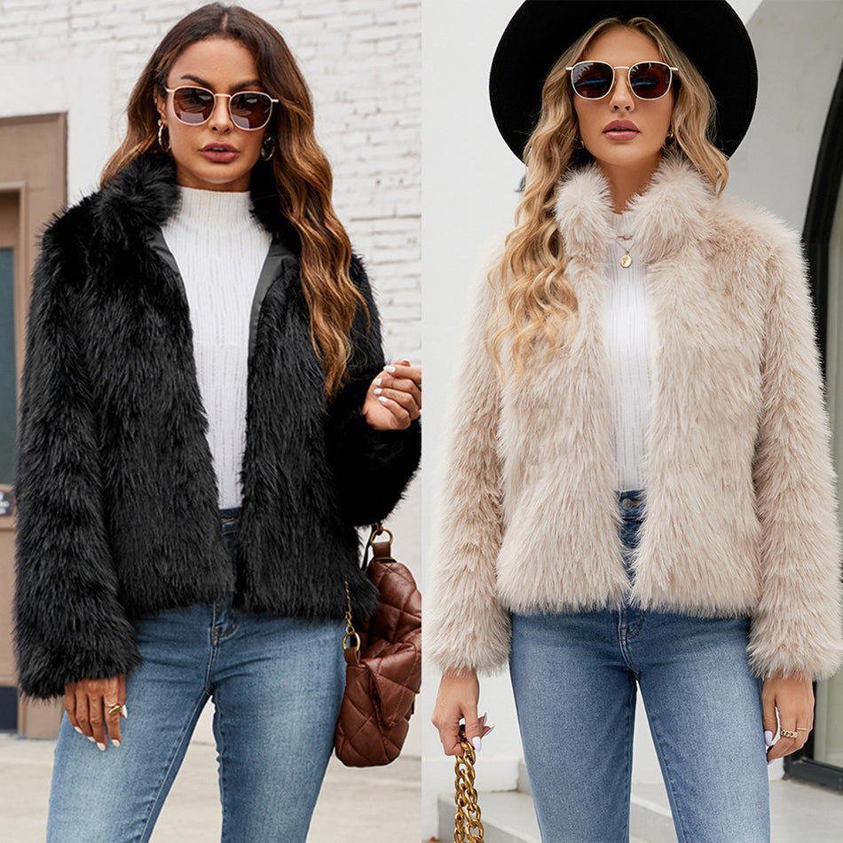 Women’s Faux Fur Jacket Short Stand Collar Winter