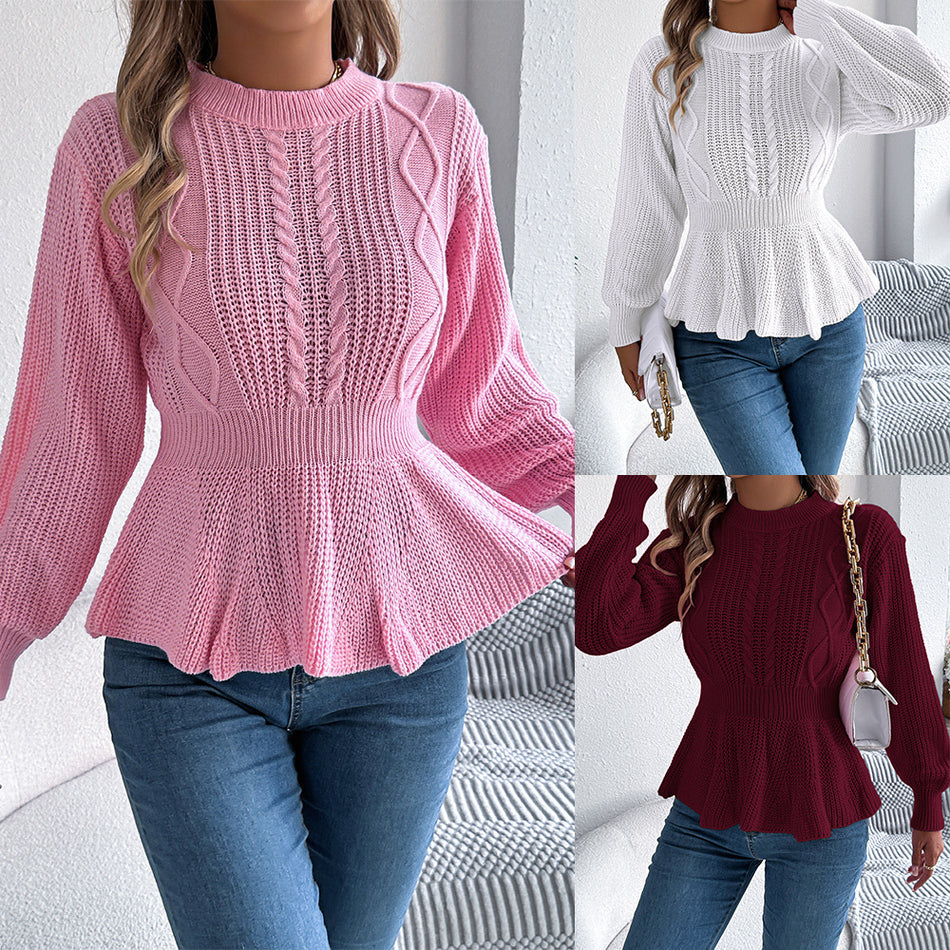Women’s Autumn-Winter Twist Waist Ruffle Sweater