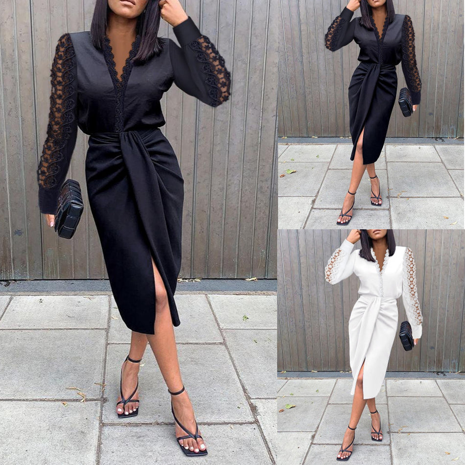 V-Neck Lace Waist Dress