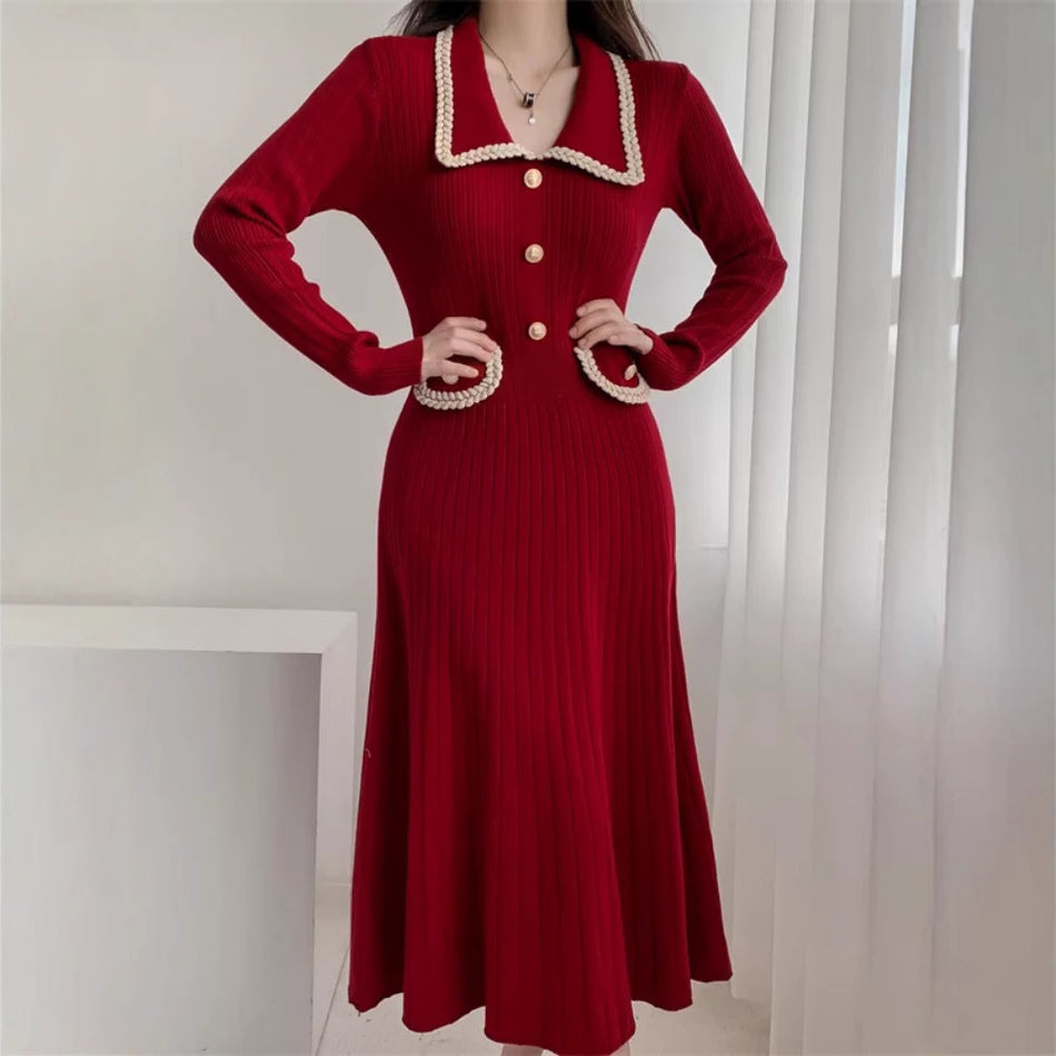 French Chanel Style Slim-Fit Knitted Dress Women