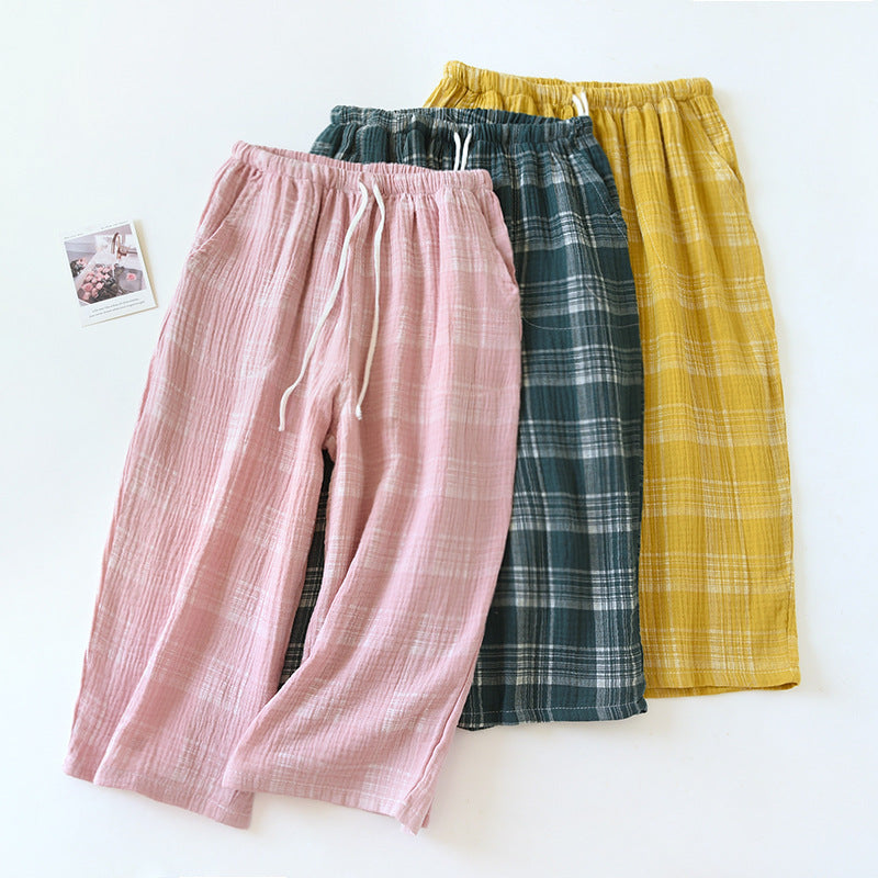 Japanese Plaid Cotton Gauze Pajama Pants