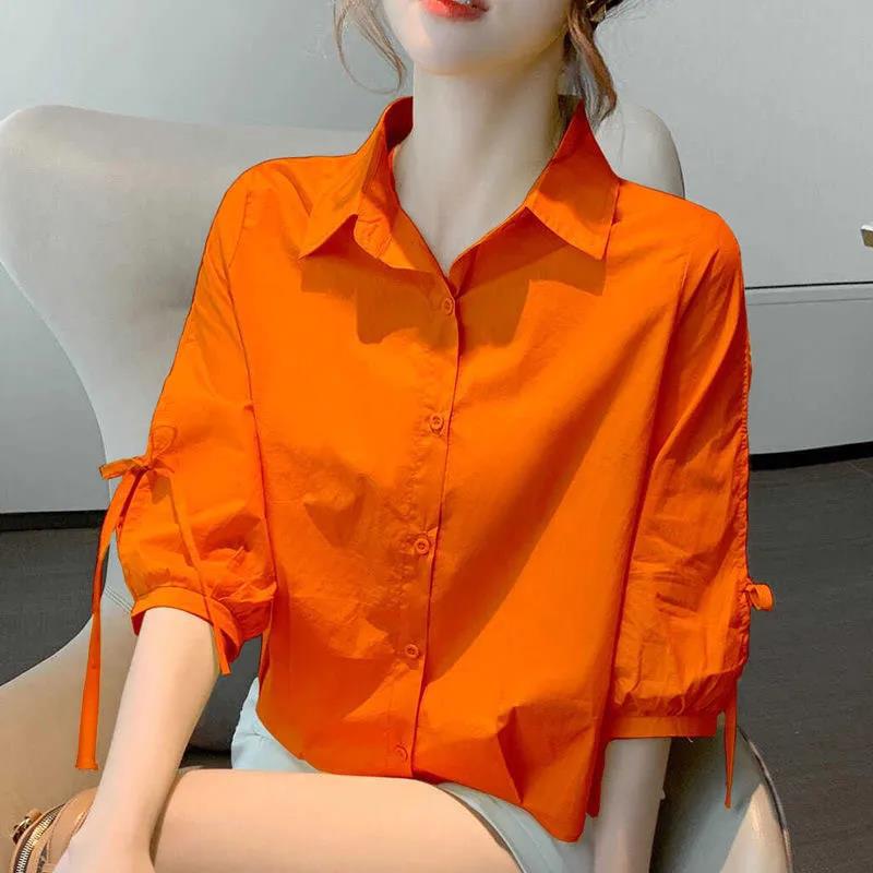 Women's Mid Sleeve Loose Summer Shirt with Lantern Sleeves !