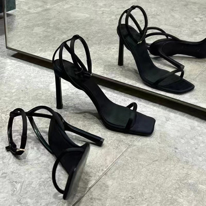 Women Square Toe Open Toe Thin Heel Sandals French Style