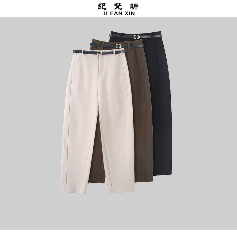 Slim Woolen High Waist Pants for Women