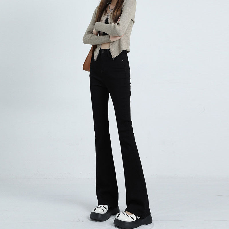 Women High Waist Black Flared Wide Leg Slim Jeans Autumn New