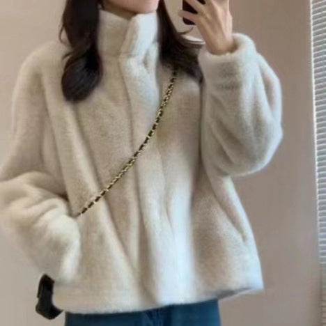 Women’s Faux Mink Fur Coat Short Winter Velvet Jacket