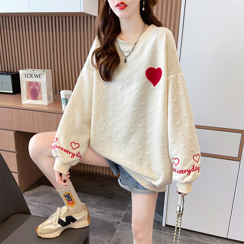 Japanese-Style Heart Embroidered Sweatshirt