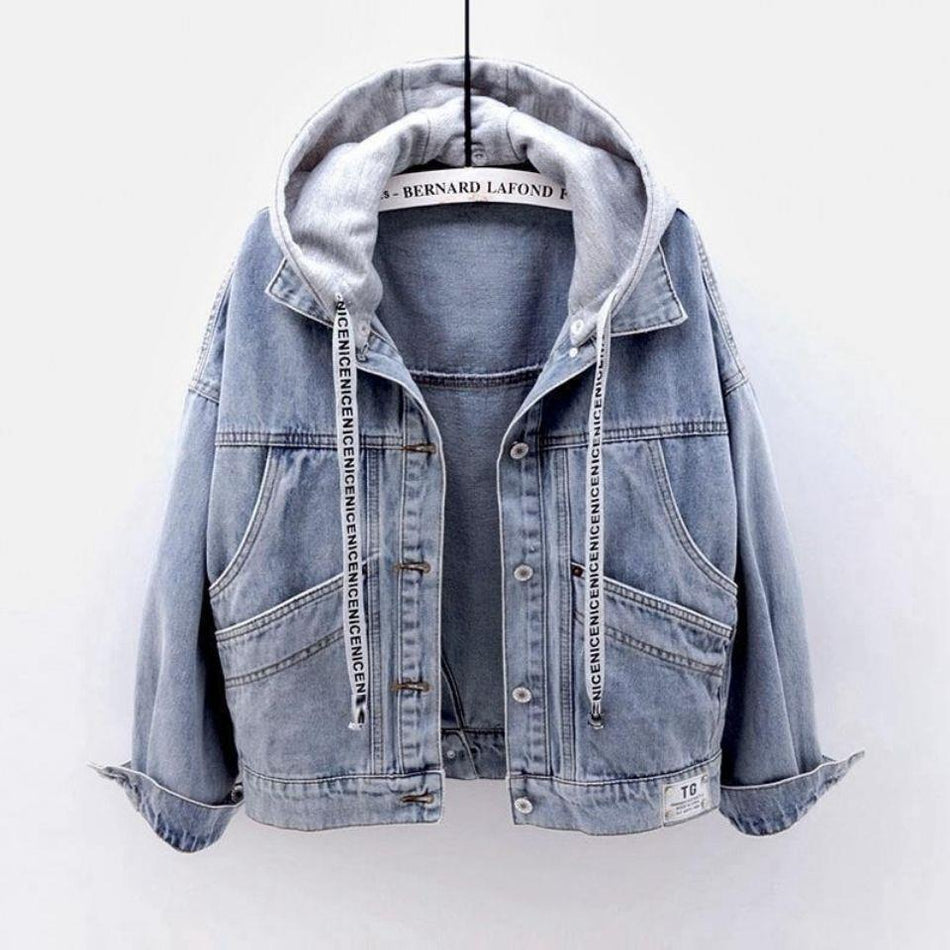 Women’s Korean-Style Loose Hooded Denim Jacket