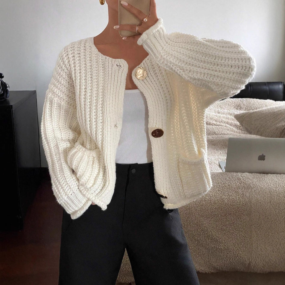 Women’s Open-Front Button Pocket Knit Cardigan