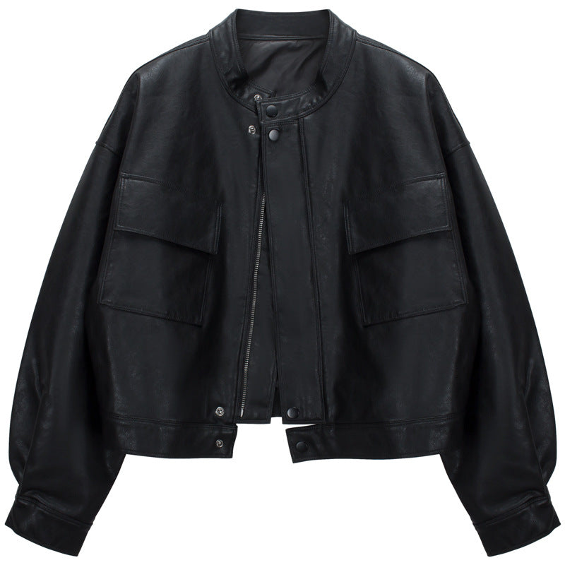 Women’s Short Leather Jacket Slim Casual Autumn Coat