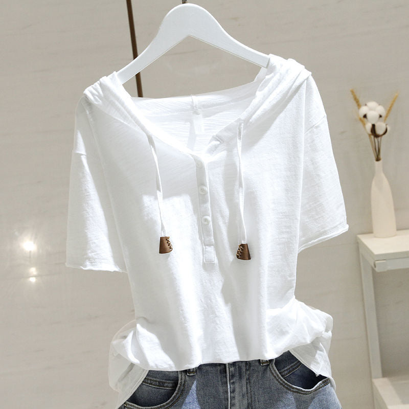 Women's White Hooded Short-Sleeve T-Shirt – Casual & Chic