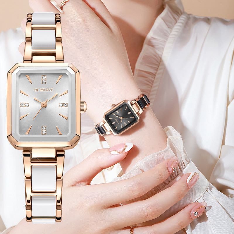 Diamond-Studded Square Watch – Waterproof & Stylish