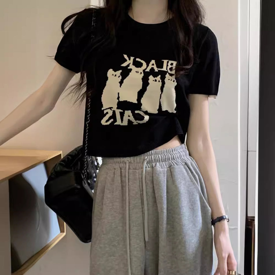Black Slim Shoulder Tee – Hot Girl Cotton Summer Fit