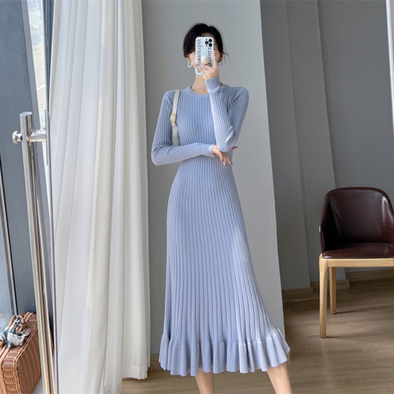 Slim-Fit Ruffled Knit Dress