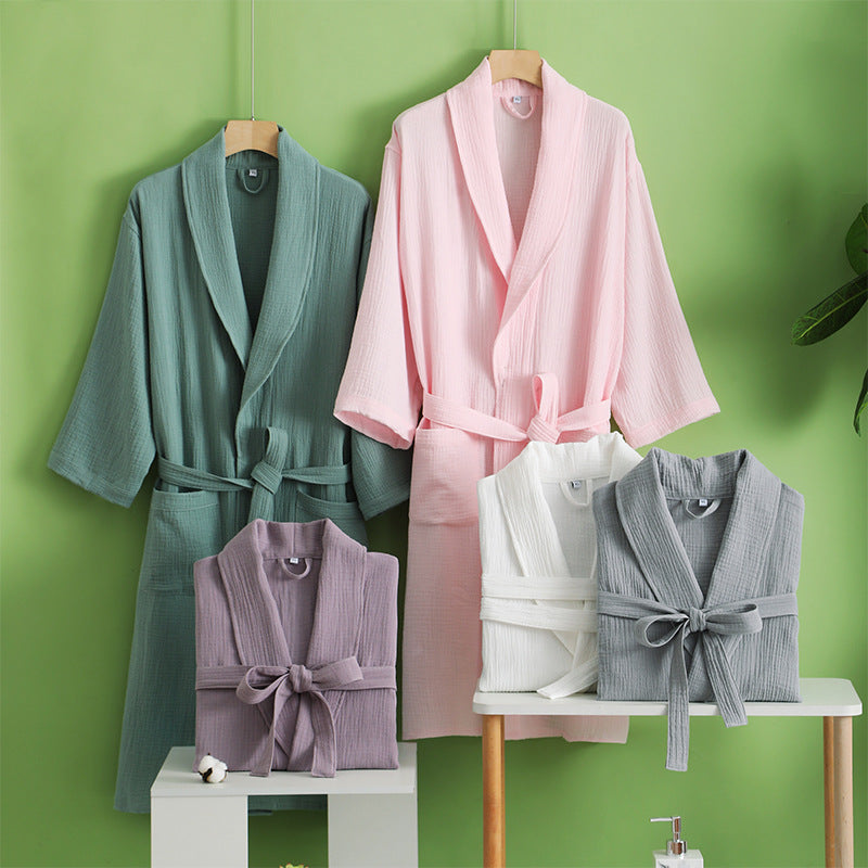 Thin Washed Cotton Bathrobe – Summer Quick Drying