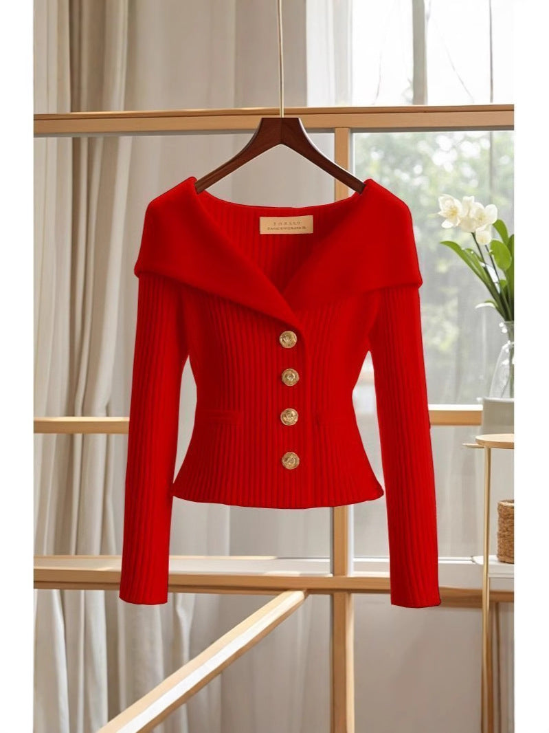Women’s Luxury Knit Cardigan High-Waist Button Sweater