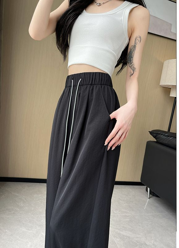Women's Black Quick-Dry Wide-Leg Sports Pants with Loose Fit