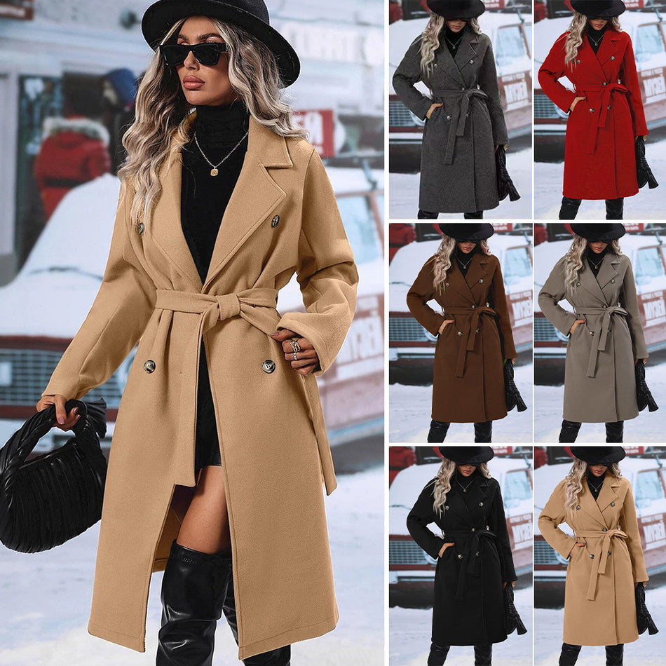 2025 Women’s Woolen Double-Breasted Lace-Up Jacket Autumn Winter
