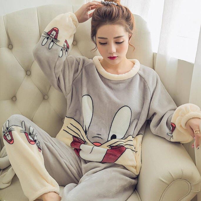 Women’s Coral Fleece Pajama Set Warm Winter Flannel Suit