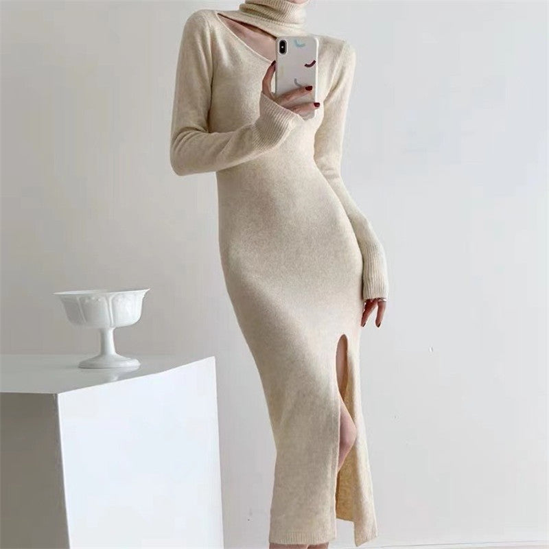 French Hollow High-Waist Elegant Sweater Dress