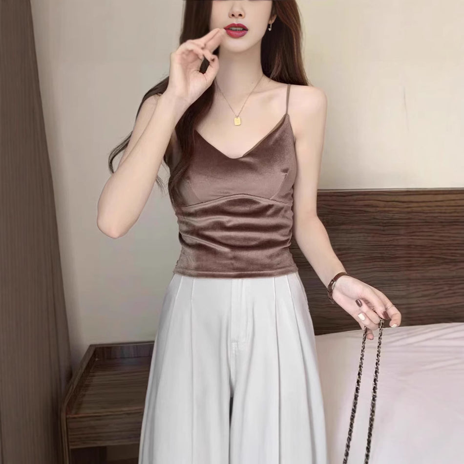 Women's Golden Velvet Camisole – Elegant & Cozy