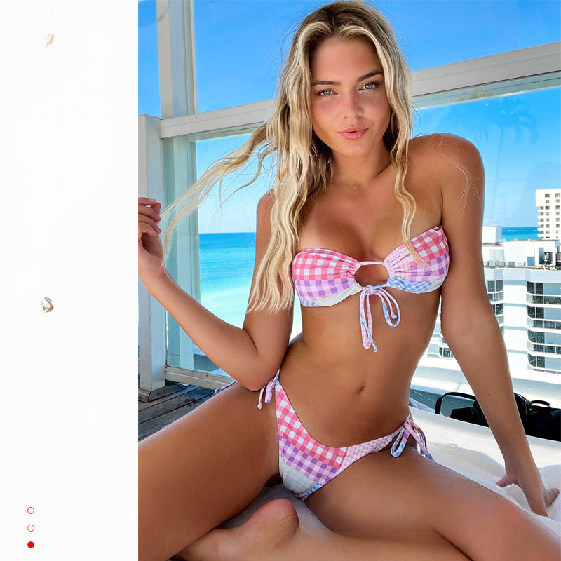 Plaid Strapless Bikini – Sexy Euro Split Set