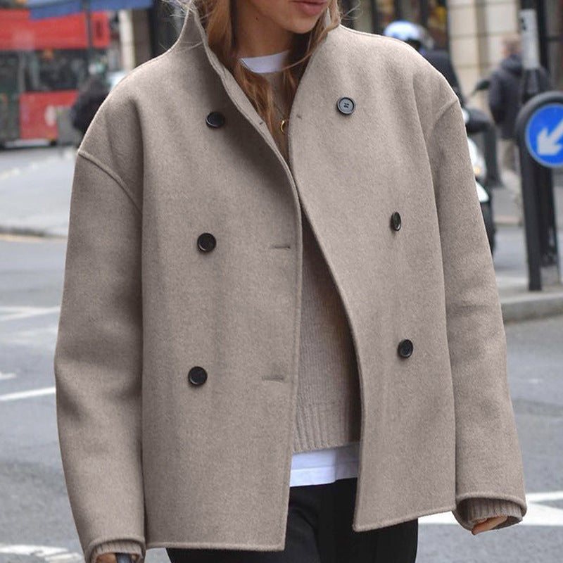 Women’s Woolen Coat Double-Breasted British Style
