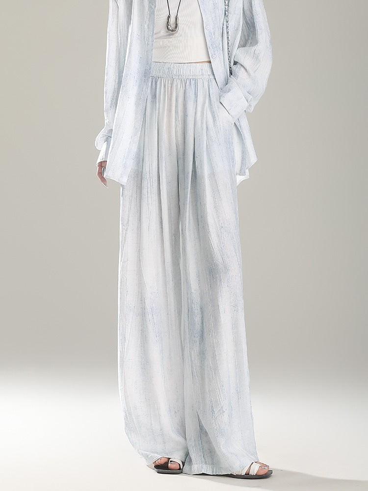 Elastic Waist Linen Wide-Leg Pants Set