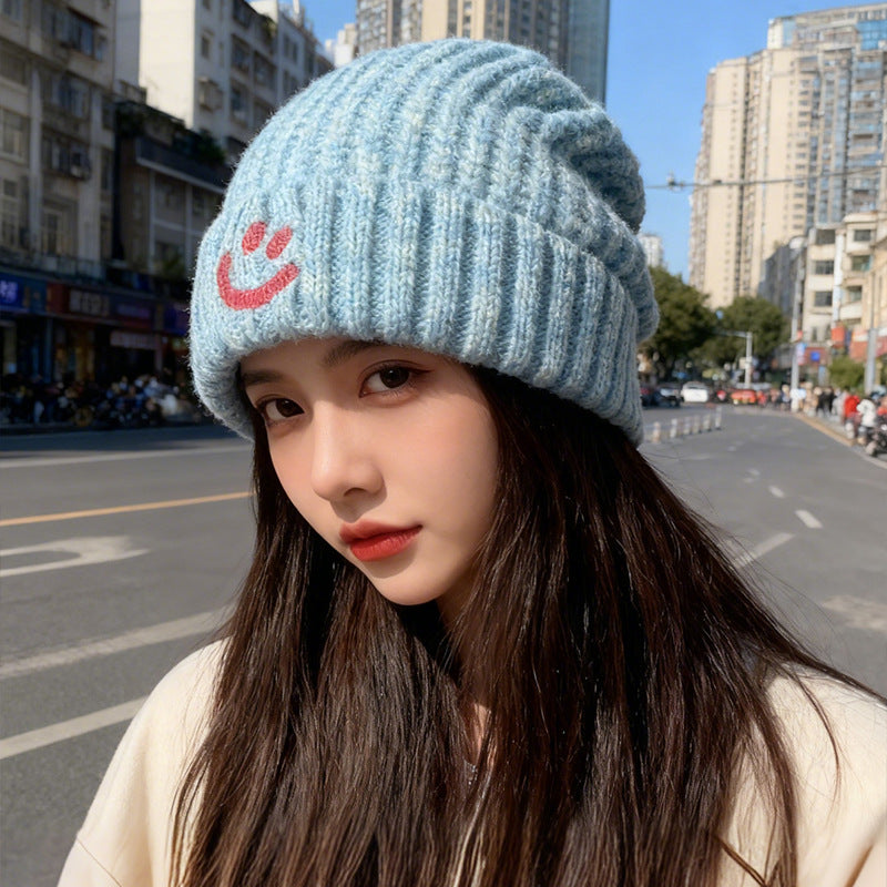 Women’s Smiley Blue Wool Knit Hat