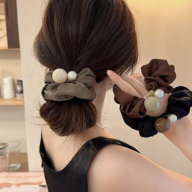 French Pearl Satin Large Intestine Hair Ring – Retro High Elastic Hair Tie