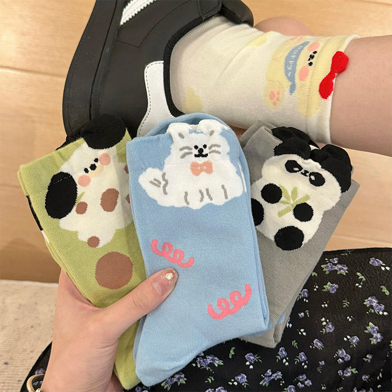 Cartoon Puppy Socks – Blue Cotton Winter Tube Socks