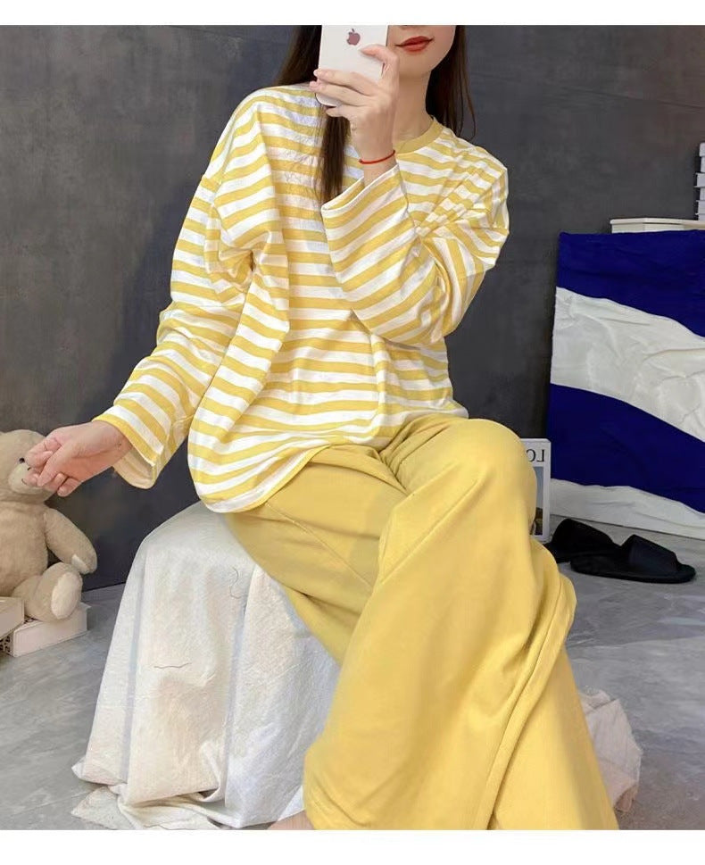 Striped Pajama Set with Built-in Breast Pads – Spring/Fall