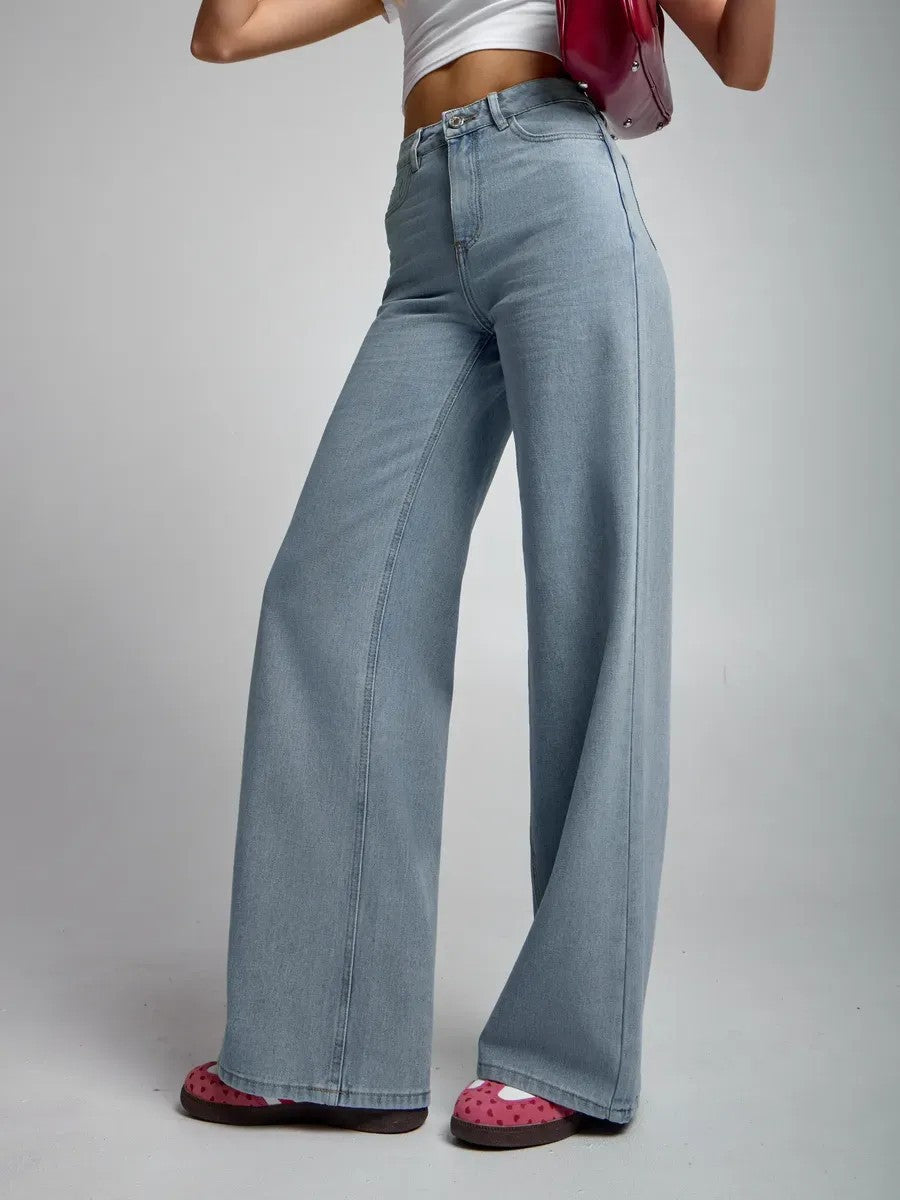 Women Retro High Waist Loose Wide Leg Straight Jeans