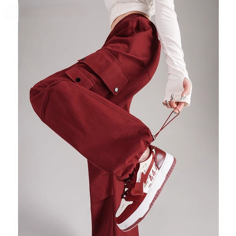 Red & Black Wide-Leg Crockwear Casual Pants