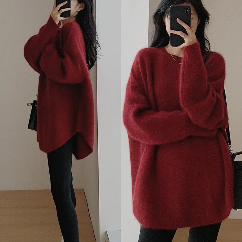 Women’s Korean-Style Loose Mid-Length Knit Jacket