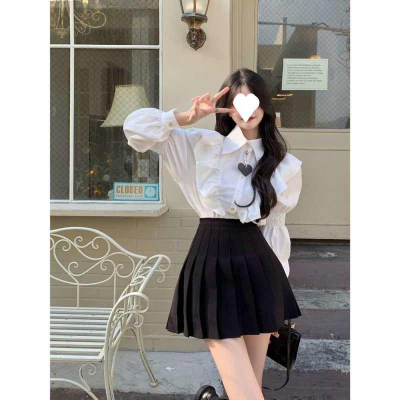 French Ruffled White Long Sleeve Shirt
