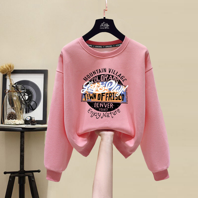 Cotton Fleece-Lined Casual Round Neck Letter Sweater Jacket