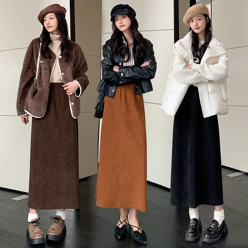 Velvet Knitted Midi Skirt High Waist Slim Fit