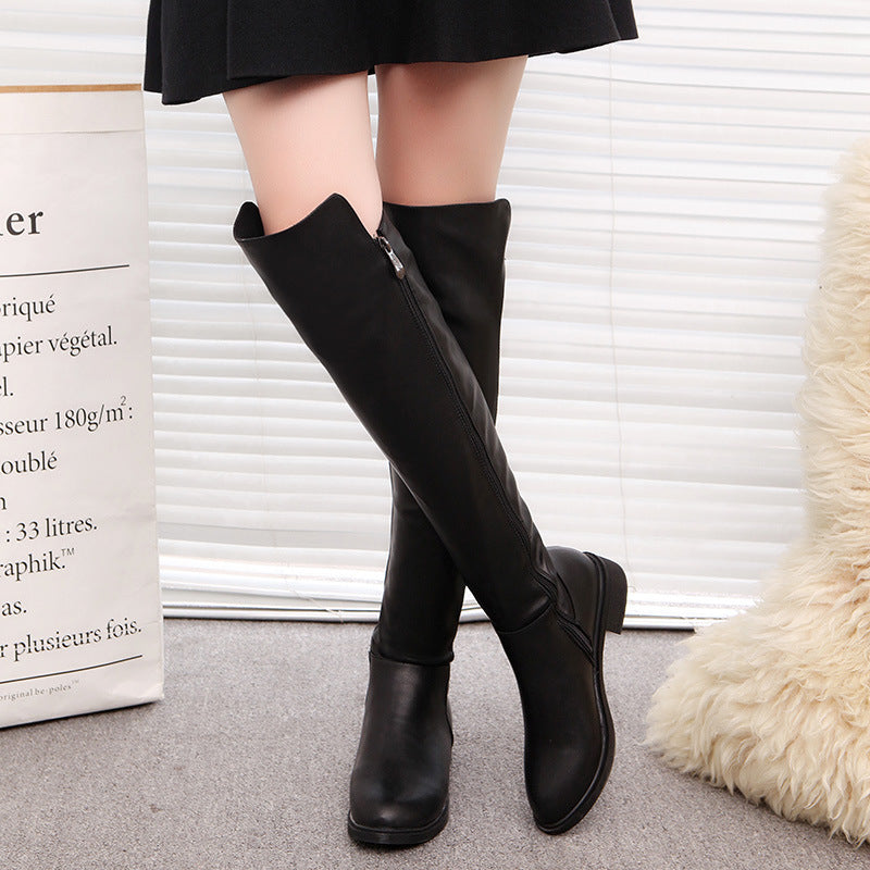 Women’s Over-The-Knee Low-Heel Velvet Boots 2025