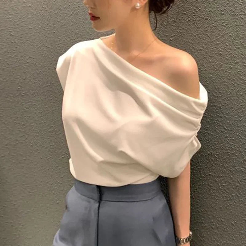 South Korea Chic Irregular Shoulder Tee
