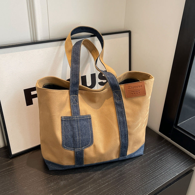 Large Capacity Stitching Denim Tote Bag for Women