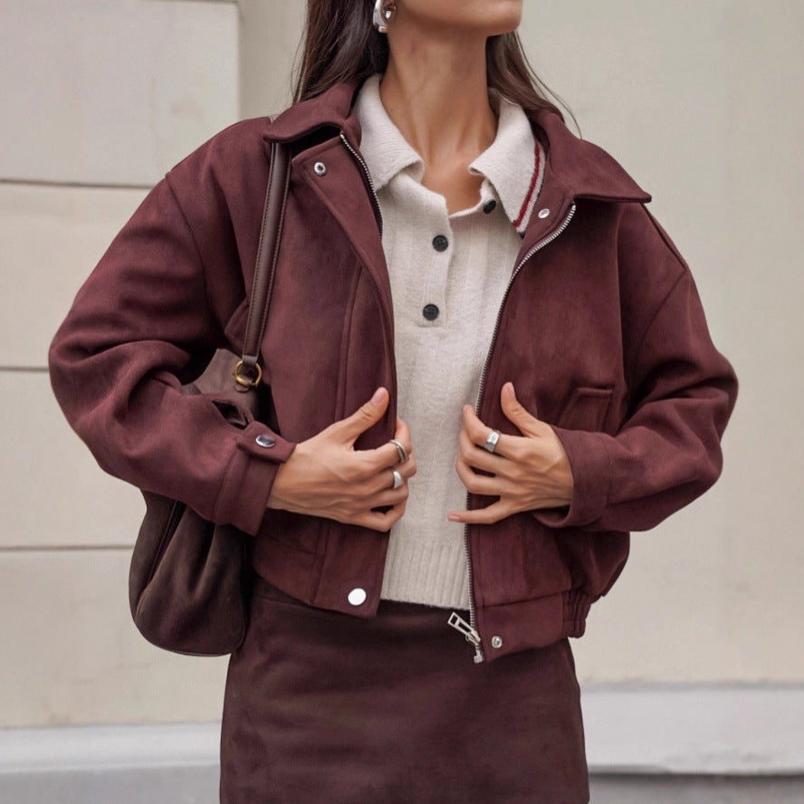 Retro Red-Brown Suede Jacket