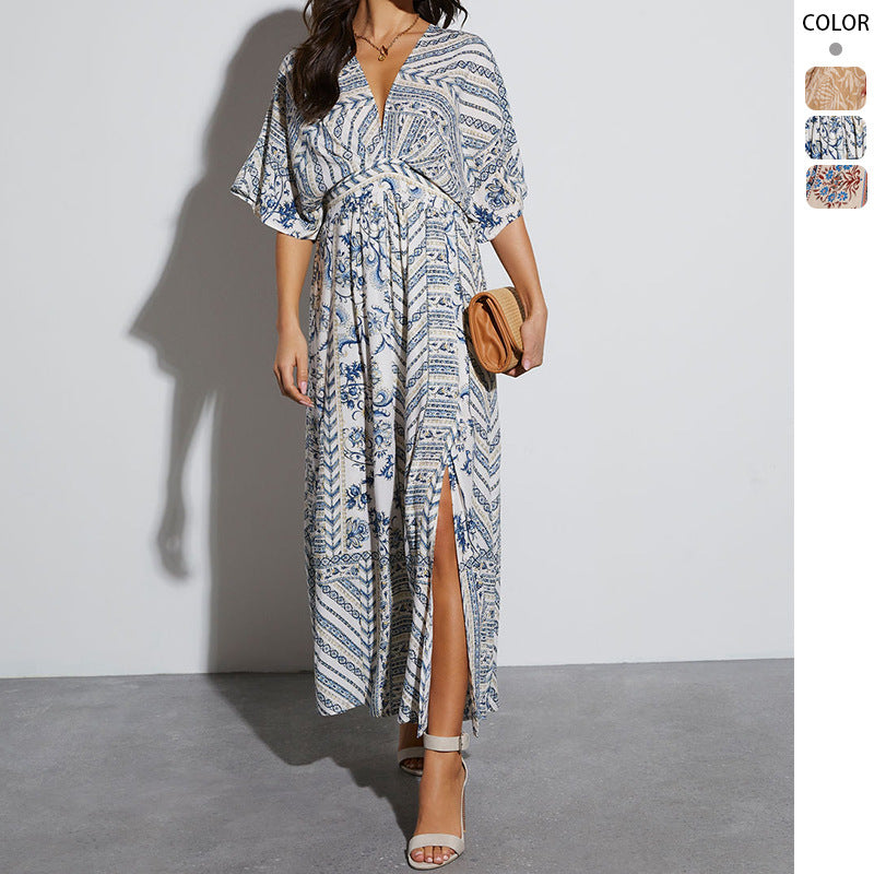V-Neck Printed Dress – Spring Summer Style