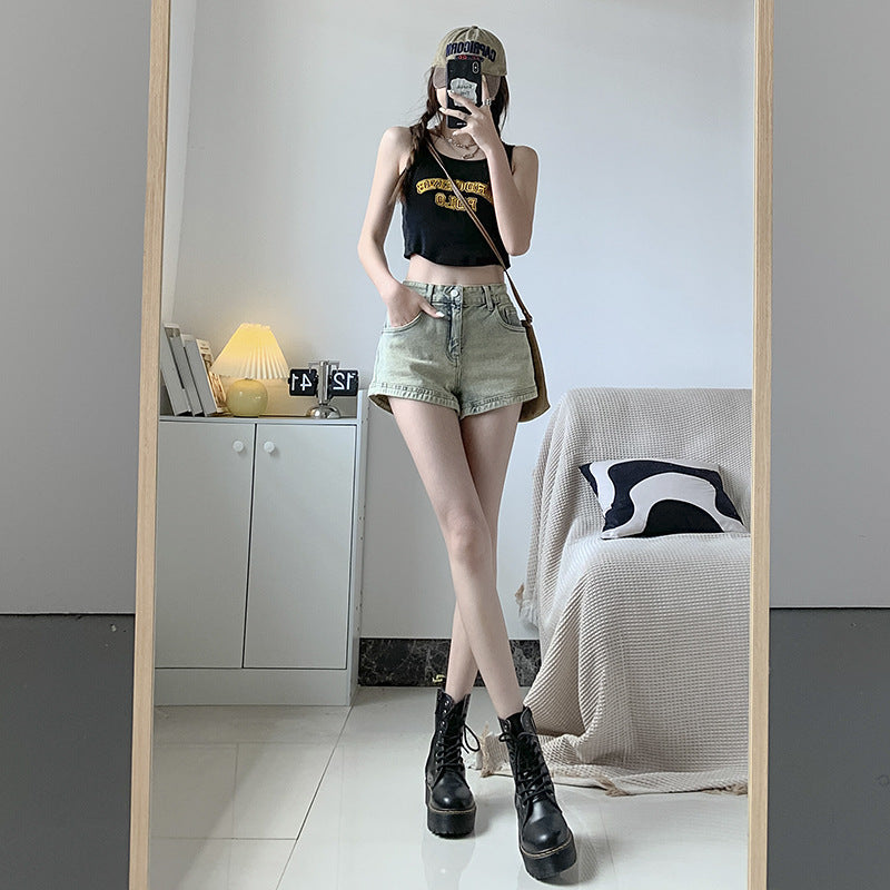 American Retro Denim Shorts – High Waist Slimming Casual
