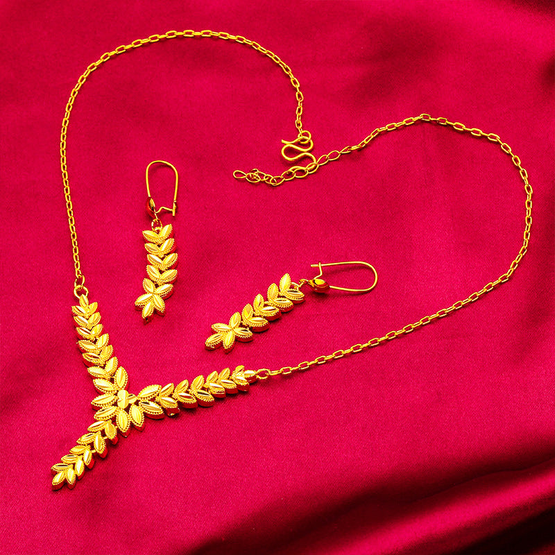 Women’s Wheat Earrings & Necklace Set – Sand Gold Fashion Jewelry
