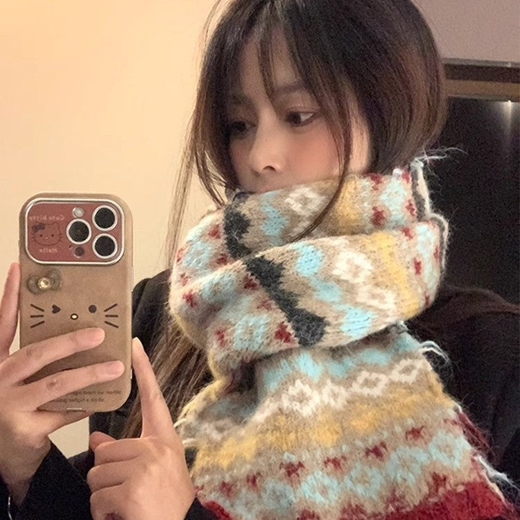 Women’s Mohair Knitted Wool Scarf Retro Winter Warm