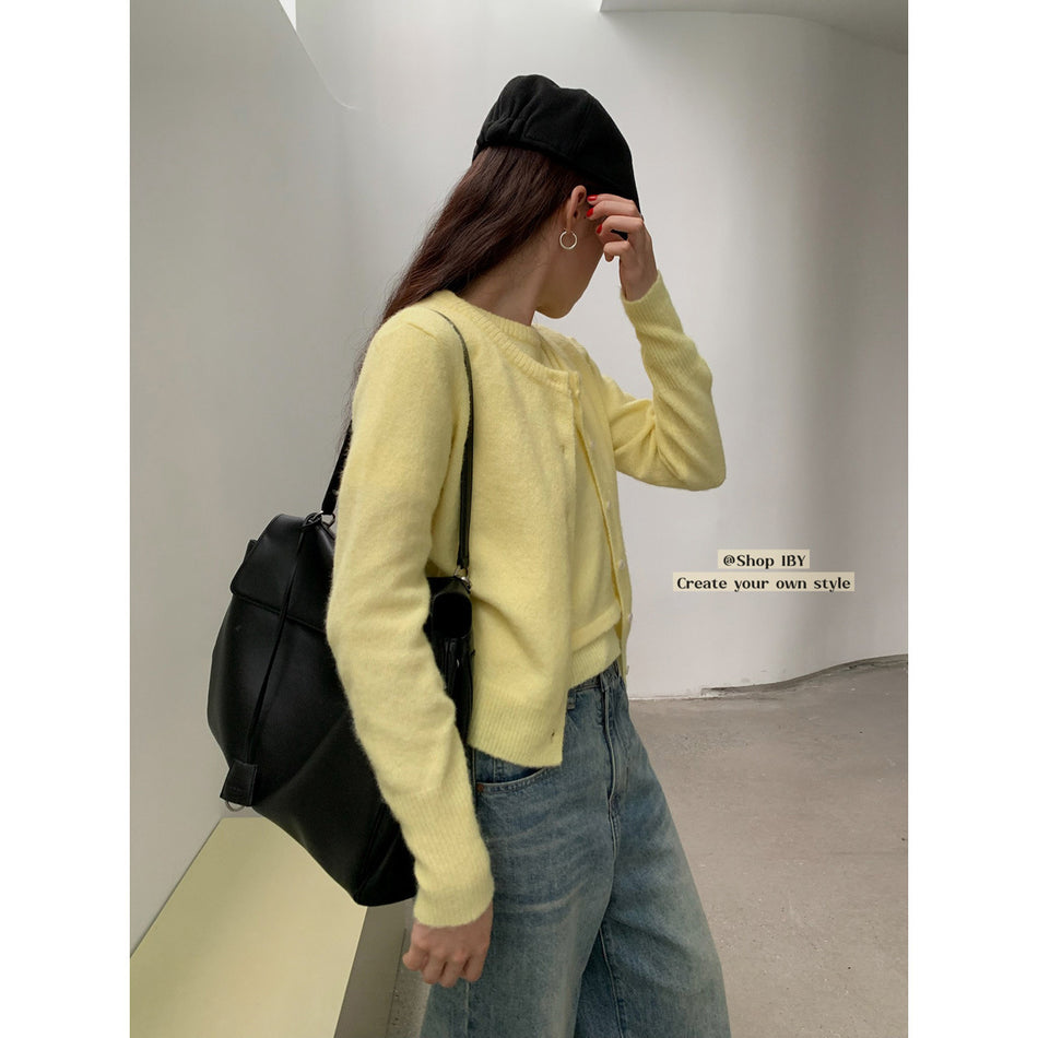Crewneck Soft Knit Cardigan Jacket Women