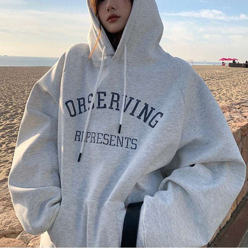 Women’s Velvet Thickened Hoodie – Loose BF Style