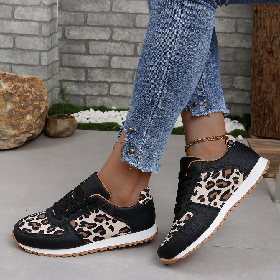 Leopard Print Lace-Up Sneakers